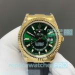 Swiss clone Rolex Skywalker 2nd Time Zone gold case 42mm watch rubber strap 